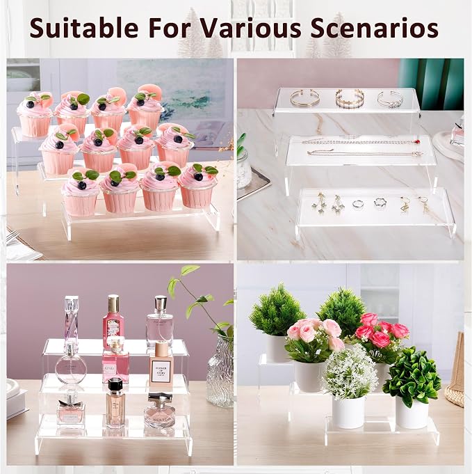 1 Set Large Acrylic Clear Display Risers, 3 Sizes 12" Rectangular Showcase Collectibles Display Shelf, 5 mm Thick Desktop Display Stand Holder for Figures, Jewelry, Perfume, Toys - Image 7