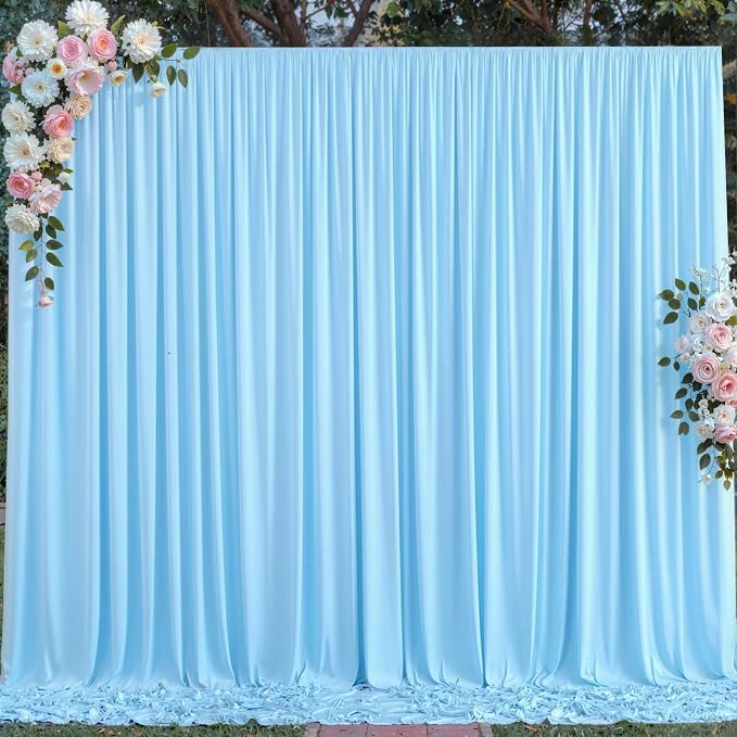 10 ft x 10 ft Wrinkle Free Baby Blue Backdrop Curtains for Baby Shower Parties, Polyester Light Blue Photo Backdrop Drapes for Birthday Wedding Party Gender Reveal Photography - Image 9