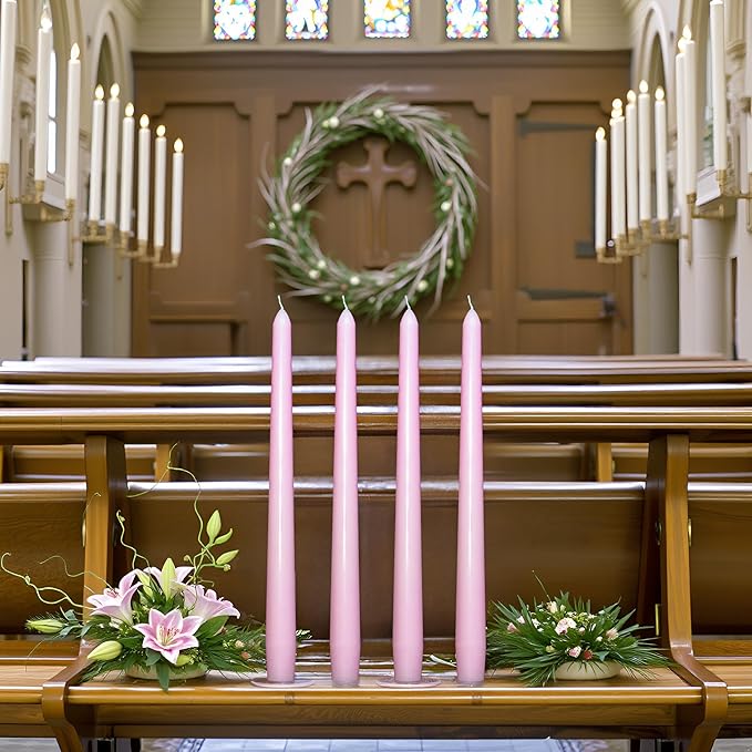 24 Pack Pink Taper Candles丨Taper Candles 10 Inch Dripless丨Unscented & Smokeless Candlesticks Bulk丨7-8 Hours Long Burning Tall Candles丨Ideal for Christmas Weddings Parties Dinner