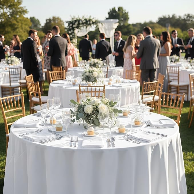 6-Pack White Round Tablecloths, 132 in, for 6-8 Ft Round Tables | Stain-Resistant Polyester - Washable Table Covers for Weddings, Banquets, Birthday Parties, Events - Image 9