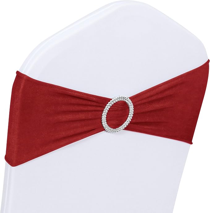 Obstal 10 PCS Spandex Stretch Chair Sashes Bows for Wedding Reception- Universal Elastic Chair Cover Bands with Buckle Slider for Banquet, Party, Hotel Event Decorations Red Sashes - Image 2