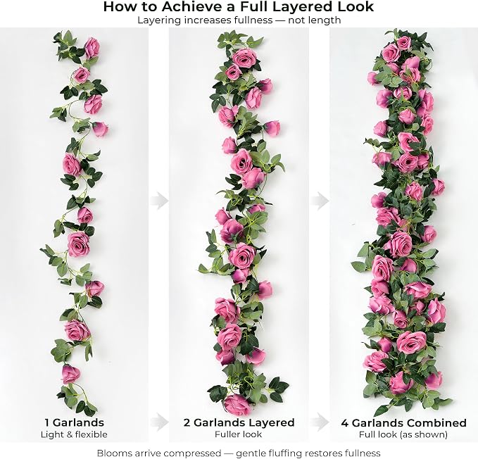FiveSeasonStuff 29 Ft 4 Pack Rose Silk Flower Garland Artificial Flowers Decoration Hanging Floral Décor for Wedding Baby Shower Birthday Party Garden (Fuchsia) - Image 8
