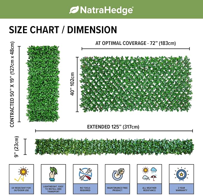 NatraHedge 20''X50'' Artificial Privacy Grass Wall Decor, Laurel Leaf | Faux Trellis, Expandable lattice Panels for Indoor, Outdoor, Garden And Balcony Greenery Wall Fence Screen | UV Resistant - Image 9