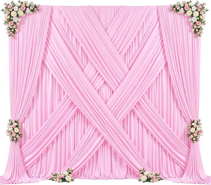 40ft x 10ft Pink Backdrop Curtain for Parties Light Pink Wrinkle Free Backdrop Drapes Panels for Baby Shower Wedding Birthday Photo Gender Reveal Photography Polyester Fabric Background Decoration - Image 9