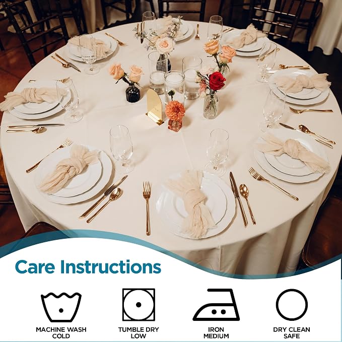 Leading Linens 10 pcs 48 Inch Round Ivory Polyester Tablecloths | Elegant polyester table covers, perfect for weddings, receptions, dinners, & parties. Stain & wrinkle-resistant. - Image 9
