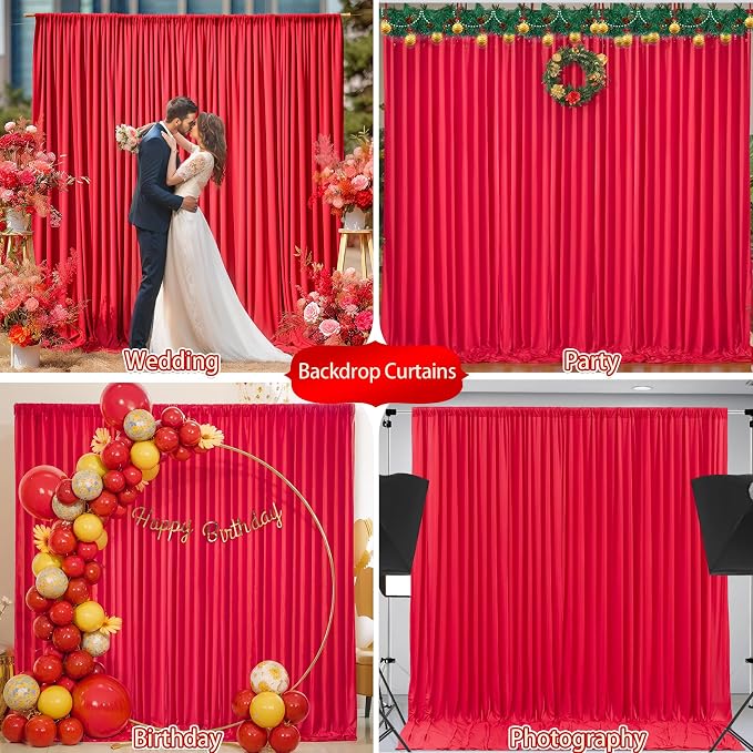 Red Backdrop Curtains 16 x 10ft for Photo Background Wrinkle Free Drapes | Soft Polyester Fabric,Natural Drape,Top Rod Pocket,Washable & Reusable,For Wedding Birthday Party Decor,4ft x 10ft 4 Panels - Image 7