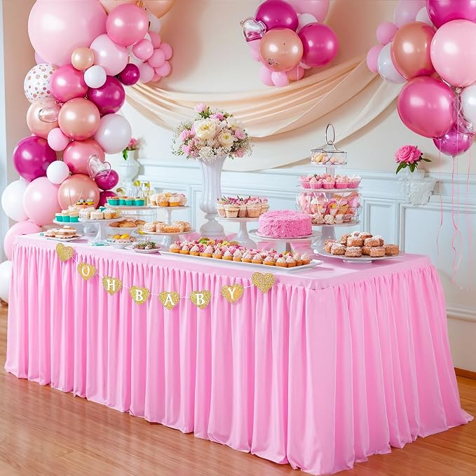 Wish Care 2 Pack Pink Rectangle Table Clothes for 4 Foot Tables, Polyester Fitted Tablecloths 4ft Stretch Table Cover for Wedding, Birthday, Parties, Trade Show, Craft Show - Image 7