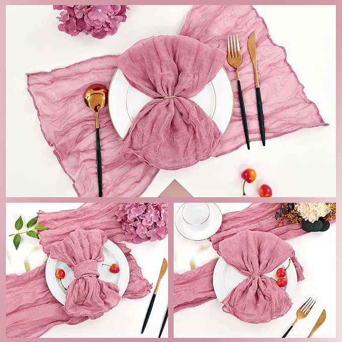 60 Pack Dusty Rose Cheesecloth Napkins, 20 x 20 Inches for Weddings | Soft, Lightweight Polyester Gauze with Finished Edges for Bridal Showers, Baby Showers, Receptions and Party Table Settings - Image 7
