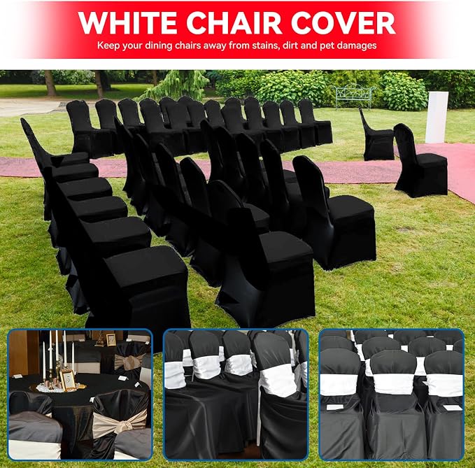 LIUJIAYI 100 Pcs Black Stretch Chair Covers - Premium Polyester Spandex Slipcovers for Wedding, Party, Banquet, Dining & Event Chairs - Image 7