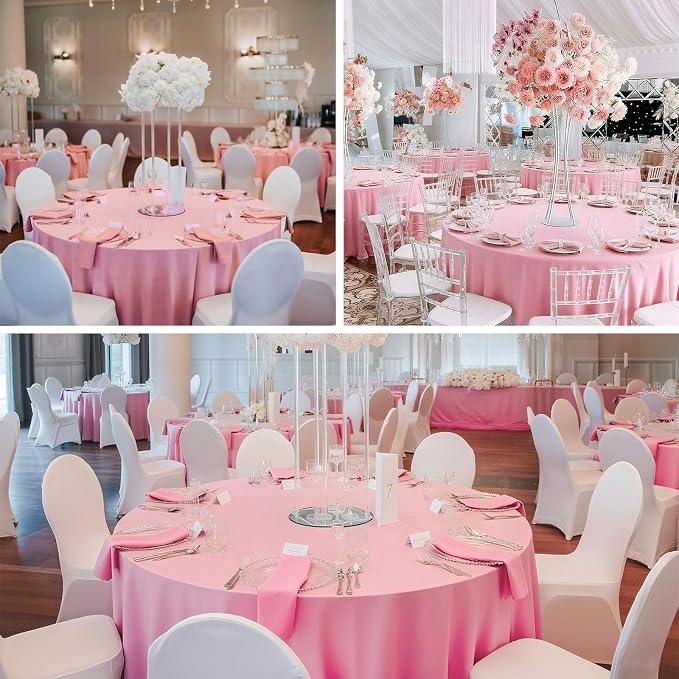 8 Pack Pink Round Tablecloth 120 Inch | For 4Ft-7Ft Round Table, Wrinkle Resistant Table Cloth, Washable Polyester Fabric, For Wedding Party Banquet Buffet Camping - Image 7