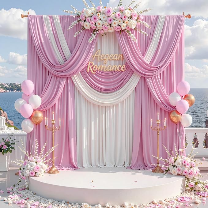 20 ft x 10 ft Wrinkle Free Baby Pink Backdrop Curtain for Parties, 4 Panels 5ftx10ft Polyester Photo Backdrop Drapes for Baby Shower Birthday Party Photography Wedding Backdrop Stand - Image 9
