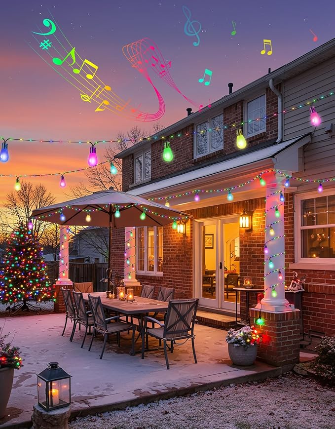 OUTON Outdoor String Lights, 46FT RGBAI Smart Festoon Lights Outdoor, Waterproof IP65, Remote & APP Control, Works with Alexa, Google Assistant, Dimmable Warm White Garden Lights for Backyard Party