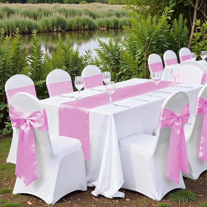 VDS Satin Chair Sashes Chair Cover Back Tie Sateen Bows Ribbon for Wedding Birthday Graduation Engagement Ceremony Event Party Banquet Venue Hotel All Dining Chair Decoration (250PC) (Pink) - Image 6