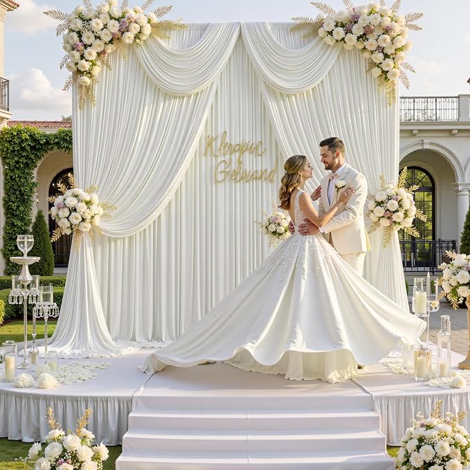 40 ft x 10 ft Wrinkle Free Ivory Backdrop Curtain for Wedding Parties, Polyester Ivory Photo Backdrop Drapes 8 Panels 5x10ft for Baby Shower Photoshoot Engagement Birthday Party Photography Background - Image 8