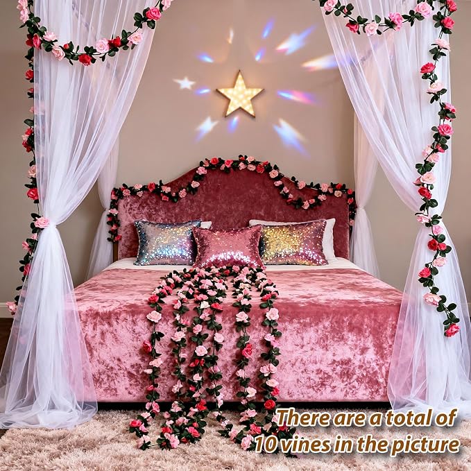 Miracliy 5Pcs 41FT Pink Flower Garland for Backdrop and Mothers Day Decor | Deep and light pink artificial rose floral vines create fuller flower wall, wedding arch, themed and tea party decor - Image 9