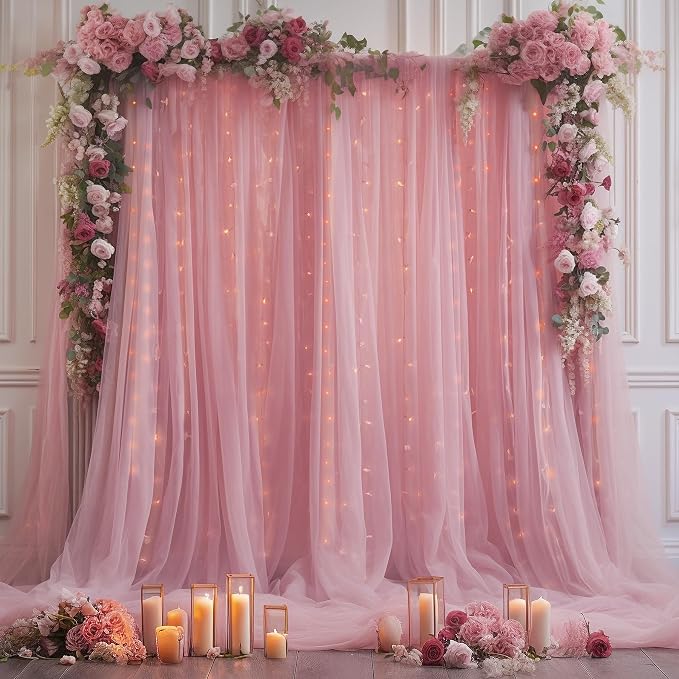 10x10FT Dusty Rose Sheer Tulle Backdrop Curtains for Wedding Parties,2 Pack Photo Backdrop Curtains Ceiling Drapes for Birthday Party Baby Shower,Arch Fabric Background with Rod Pocket - Image 9