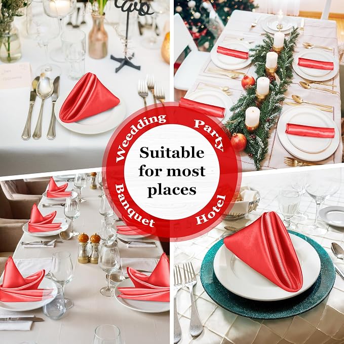 Bailarina 120 Pack Red Satin Napkins,17x17 Inches Wedding Napkins Square Soft Silky Table Napkins Bulk Decorative Elegant Cloth Napkin for Party Decoration, Banquet,Wedding,Graduation - Image 7