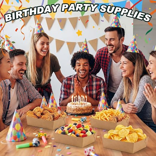 Uiifan 50 Pcs 5 lb Extra Large Paper Food Trays Disposable Food Boat Nacho Plate Serving Snack Trays Grease Resistant Self-assembly for Back to School Party Birthday Wedding Supply (Brown Kraft) - Image 7