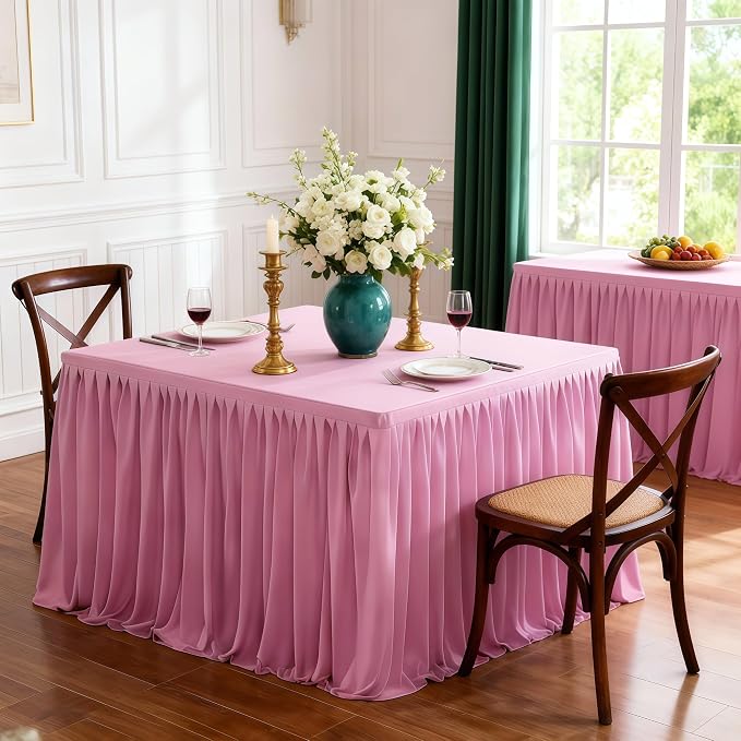 Wish Care 2 Pack Pink Square Table Clothes for 34x34 Inch Tables, Polyester Fitted Tablecloths Stretch Table Cover for Wedding, Birthday, Parties, Trade Show, Craft Show - Image 8