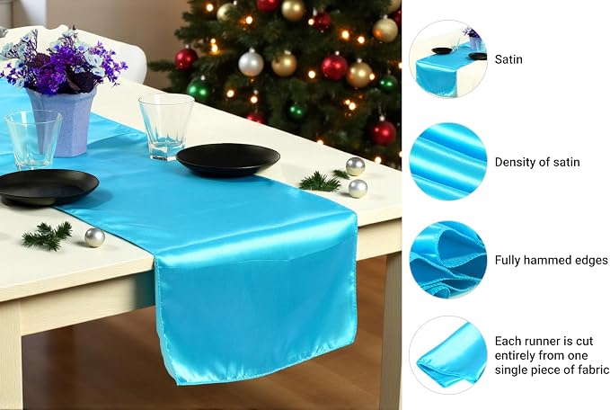 VDS Pack of 20 Satin Table Runners Charmeuse Sateen Silk Centerpiece Cloth Linen for Wedding Birthday Graduation Engagement Ceremony Event Party Banquet Table Decoration (12x108 inch)(Turquoise) - Image 6