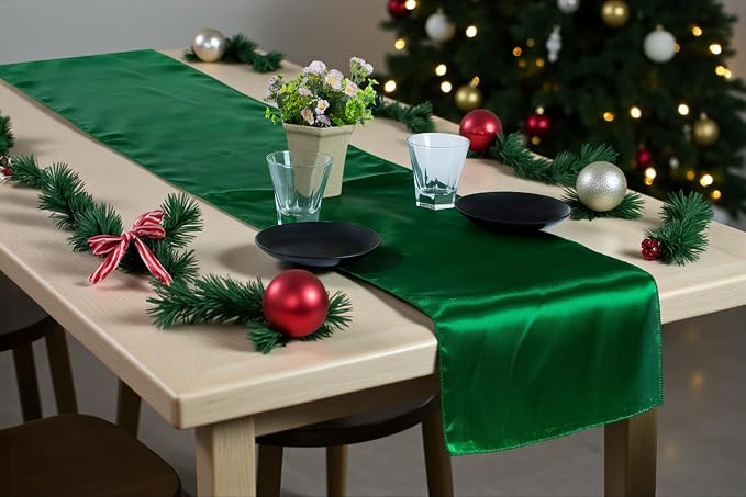 Pack of 30 Satin Table Runners 12 x 108 Inch Long Wedding Sateen Bright Silk Smooth Table Runner for Wedding Reception Birthday Graduation Party Event Banquet Dinner Decoration - Green - Image 7
