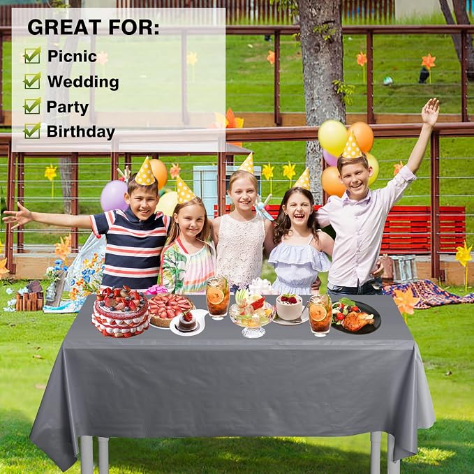 Evershine Case of 48 Pack Bulk Heavy Duty Silver Rectangle 54" X 108" Plastic Table Covers Tablecloth (Reusable) (Rectangle 54" X 108", Silver) - Image 5
