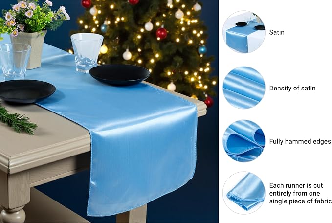 VDS Pack of 30 Satin Table Runners Charmeuse Sateen Silk Centerpiece Cloth Linen for Wedding Birthday Graduation Engagement Ceremony Event Party Banquet Table Decoration (12x108 inch)(Baby Blue) - Image 6