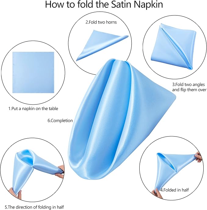 24 Pack Square Satin Dinner Napkins, 17x17 Inches, Light Blue | Silky Soft Smooth, For Restaurant Weddings Banquet Party Decoration - Image 7