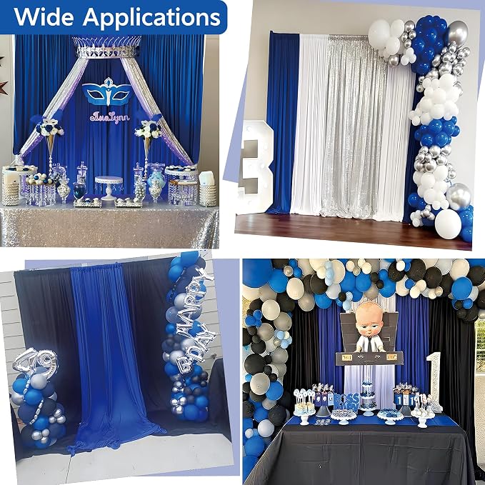 20ft×10ft Wrinkle Free Royal Blue Backdrop Curtain for Parties, 4 Panels 5×10ft Soft Silky Polyester Blue Photo Backdrop Drapes for Boss Baby Birthday Party Wedding Photography Background Cloth - Image 9