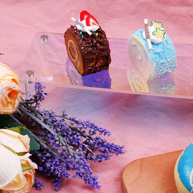 MY MIRONEY 2PCS Acrylic Display Stand Iridescent Display Shelf Figurines Organizer Cupcakes Holder for Cake Food Desserts Figurines Collectibles Perfume Jewelry Makeup(15.75" x 2.95" x 1.97")