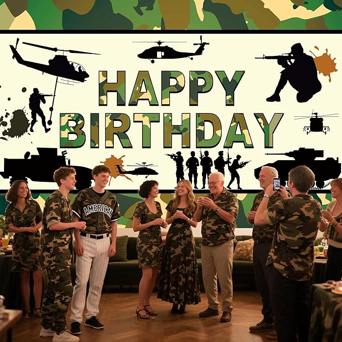 Camo Birthday Party Backdrop Camouflage Happy Birthday Banner Army Military Photography Background for Welcome Soldier Party Decorations Supplies 70.8 x 47.2 Inch