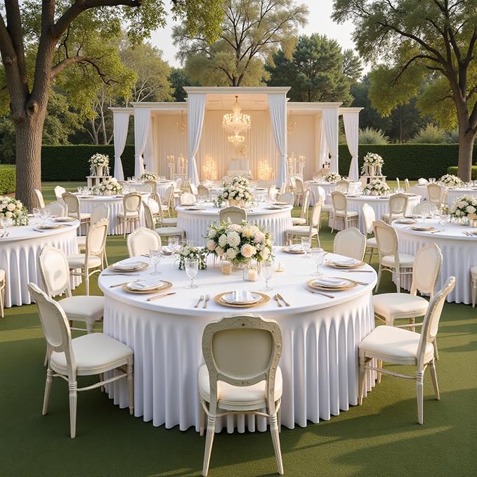 8pk Round Spandex Tablecloths for 72inch Table, Wrinkle Free Stretchy 132 inch Fitted 6ft Round Table Cloths Covers with Skirt for Wedding Birthday Parties Banquet Bridal Shower Events - Image 9