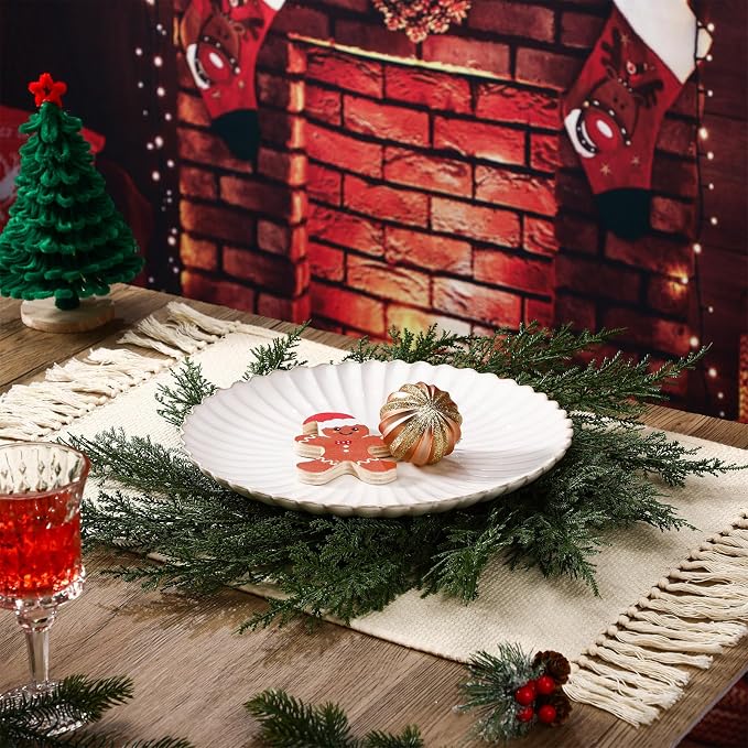 Christmas Round Placemats Set of 6 Artificial Cedar Wreath Charger | Circular Xmas Mats, Artificial Greenery Branch Place Mats, Winter Fake Cedar Table Decor, Kitchen Dining Accessories - Image 6