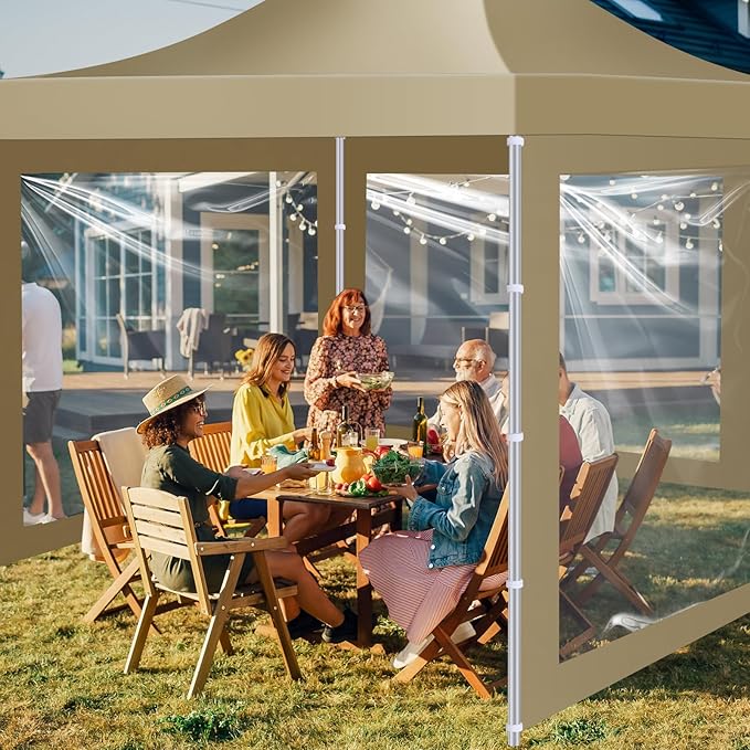 3 Pcs Clear Canopy Sidewalls with Black Storage Bag Window Sidewall for 10 x 10 Inch Tent Waterproof Shade Wall, Sunwalls Only, Canopy Tent Not Included, No Zipper(Khaki)