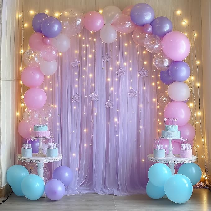 Fomcet Tulle Backdrop Curtains with Lights Lavender 10x8ft Sheer Curtain | Tulle Curtains Backdrop Sheer Backdrop Curtains for Parties, Wedding Birthday Baby Shower Photo Shoot Decors(2 Panels 5x8ft) - Image 8