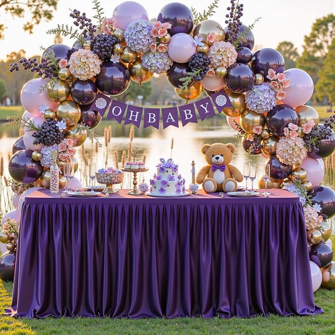 Wish Care 2 Pack Purple Rectangle Table Clothes for 4 Foot Tables, Polyester Fitted Tablecloths 4ft Stretch Table Cover for Wedding, Birthday, Parties, Trade Show, Craft Show - Image 7