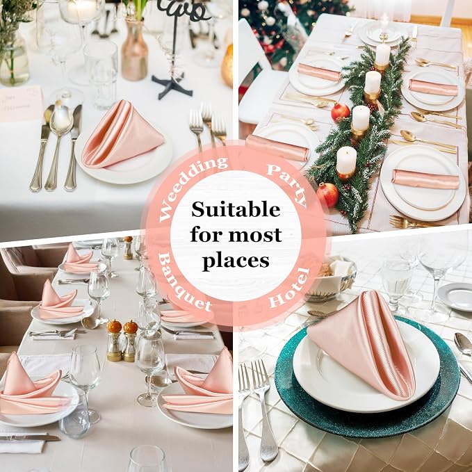 Bailarina 120 Pack Rose Gold Satin Napkins,17x17 Inches Wedding Napkins Square Soft Silky Table Napkins Bulk Decorative Elegant Cloth Napkin for Party Decoration, Banquet,Wedding,Graduation - Image 7