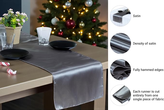 VDS Pack of 20 Satin Table Runners Charmeuse Sateen Silk Centerpiece Cloth Linen for Wedding Birthday Graduation Engagement Ceremony Event Party Banquet Table Decoration (12x108 inch)(Silver Grey) - Image 6