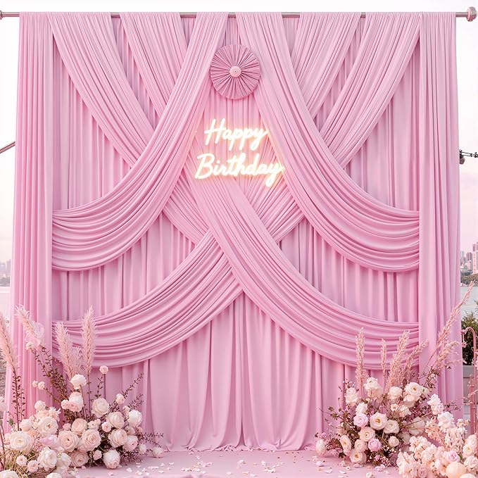 30 ft x 10 ft Wrinkle Free Baby Pink Backdrop Curtain for Parties, 6 Panels 5ftx10ft Thick Polyester Photo Backdrop Drapes for Baby Shower Birthday Party Photography Wedding Backdrop Stand - Image 9