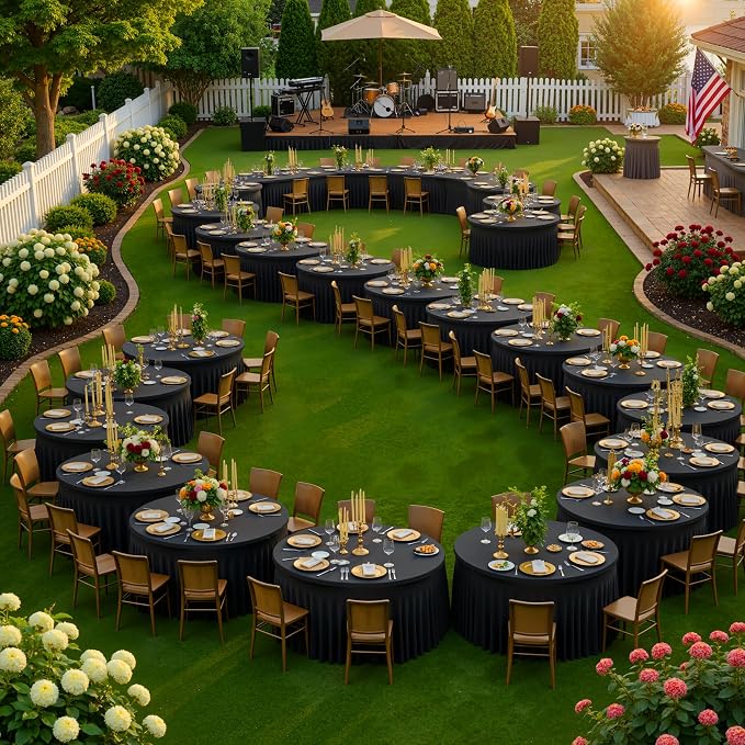 6 Pack Black Round Spandex Tablecloth for 60 inch Table, Wrinkle Free Stretchy 120inch Fitted 5FT Round Table Cloths Cover with Skirt for Wedding Birthday Party Dining Banquet Events - Image 8