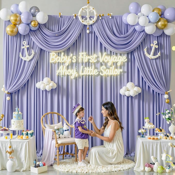 20 ft x 10 ft Wrinkle Free Lavender Backdrop Curtain for Parties, Polyester Light Purple Photo Backdrop Drapes 4 Panels 5x10ft for Baby Shower Photoshoot Wedding Birthday Party Photography Curtains - Image 9