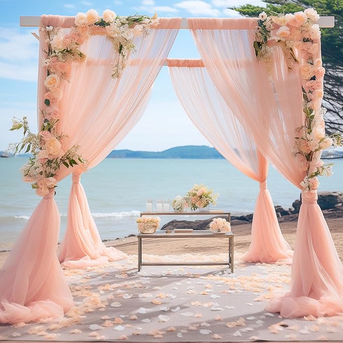 10x10 Peach Tulle Backdrop Curtains for Parties, Sheer Backdrop Curtain Wedding Photo Background Drapes for Baby Shower Photography Birthday Party - Image 9