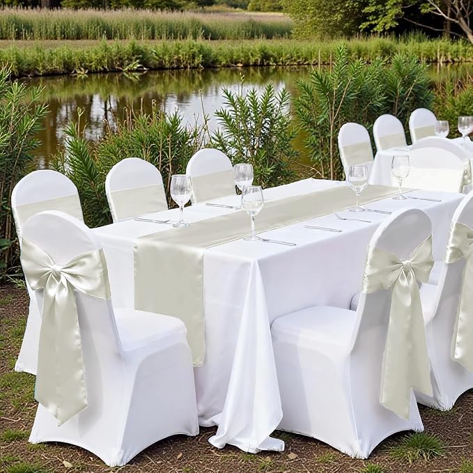 VDS Satin Chair Sashes Chair Cover Back Tie Sateen Bows Ribbon for Wedding Birthday Graduation Engagement Ceremony Event Party Banquet Venue Hotel All Dining Chair Decoration (50PC) (Ivory) - Image 6