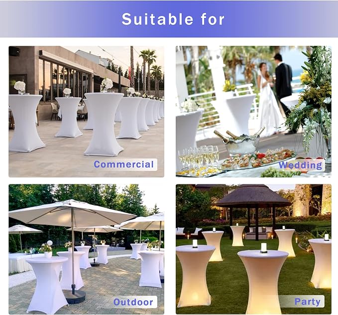 Spandex Black Cocktail Table Covers for 30-32 Inch High Top Pub 2 Pack | Fitted Stretch, Wrinkle Resisitant, Square Corners High Top Tablecloths, Round High Boy Table Cover For Outdoor Party,Bistro - Image 8