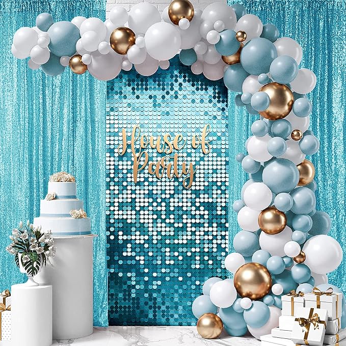 Hahuho Turquoise Sequin Backdrop Curtain, 6PCS 2FTx8FT Glitter Backdrop Curtain for Parties, Christmas, Wedding, Party Decoration(6 Panels, 2FT x 8FT, Turquoise - Image 7