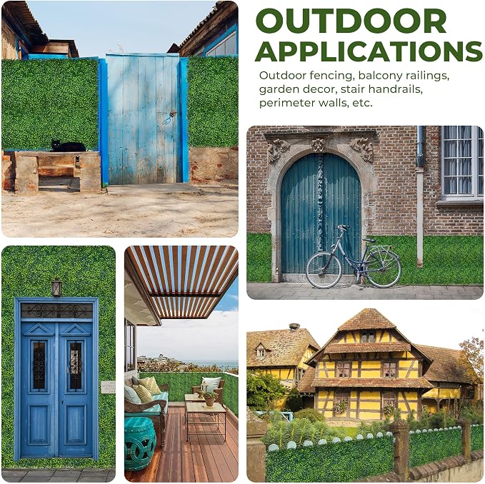 10"x10" (26 Pieces) Artificial Grass Wall Decoration Backdrop Panels | UV-Anti Boxwood, Faux Green Leaf, Fence Privacy Screen for Outside, Interior Wall Greenery, Indoor Outdoor Plant Decor - Image 7