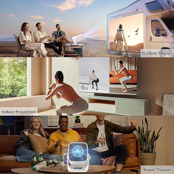 Mini Projector, Portable Outdoor Projector 4K Supported, Short Throw Movie Projector Compatible with Smartphone, TV Stick, Laptop, Game Consoles