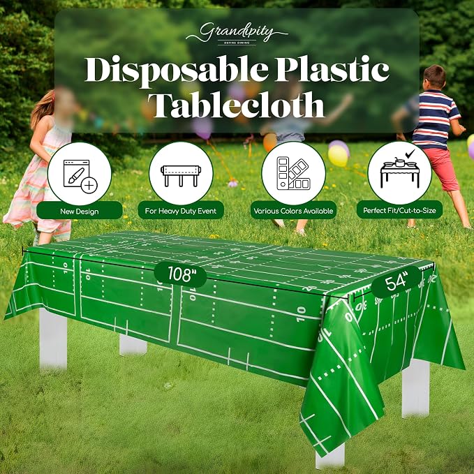 Grandipity Tablecloth with Football Field Design -1 Pack Premium Disposable Plastic Tablecloth 54 Inch. x 108 Inch. Rectangle Table Cover - Image 5