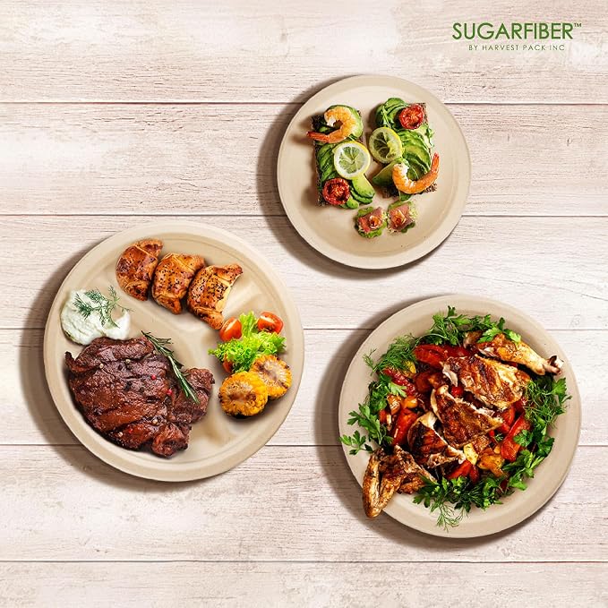 7 inch Nature Compostable Small Paper Plates for Dessert Party, 125 Count | Disposable,Biodegradable,Heavy-Duty,Natural,Bagasse,Microwavable, Eco-Friendly,Sugarcane,Plant Fibers,Sugarfiber,PFAS Free - Image 8