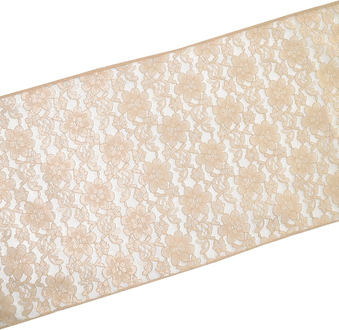 Zen Creative Designs 10 Pack Floral Lace Table Runner Sheer Lace Event Party Wedding Table Decor (12" by 90", Beige) - Image 2